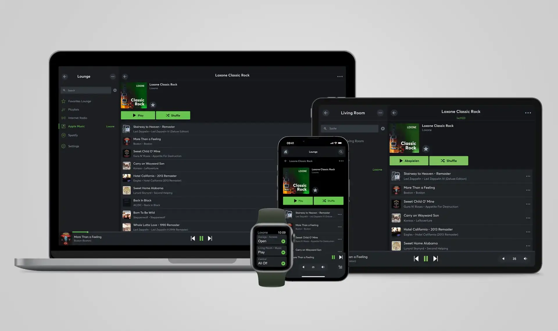 Loxone-app op laptop, tablet, smartphone en smartwatch