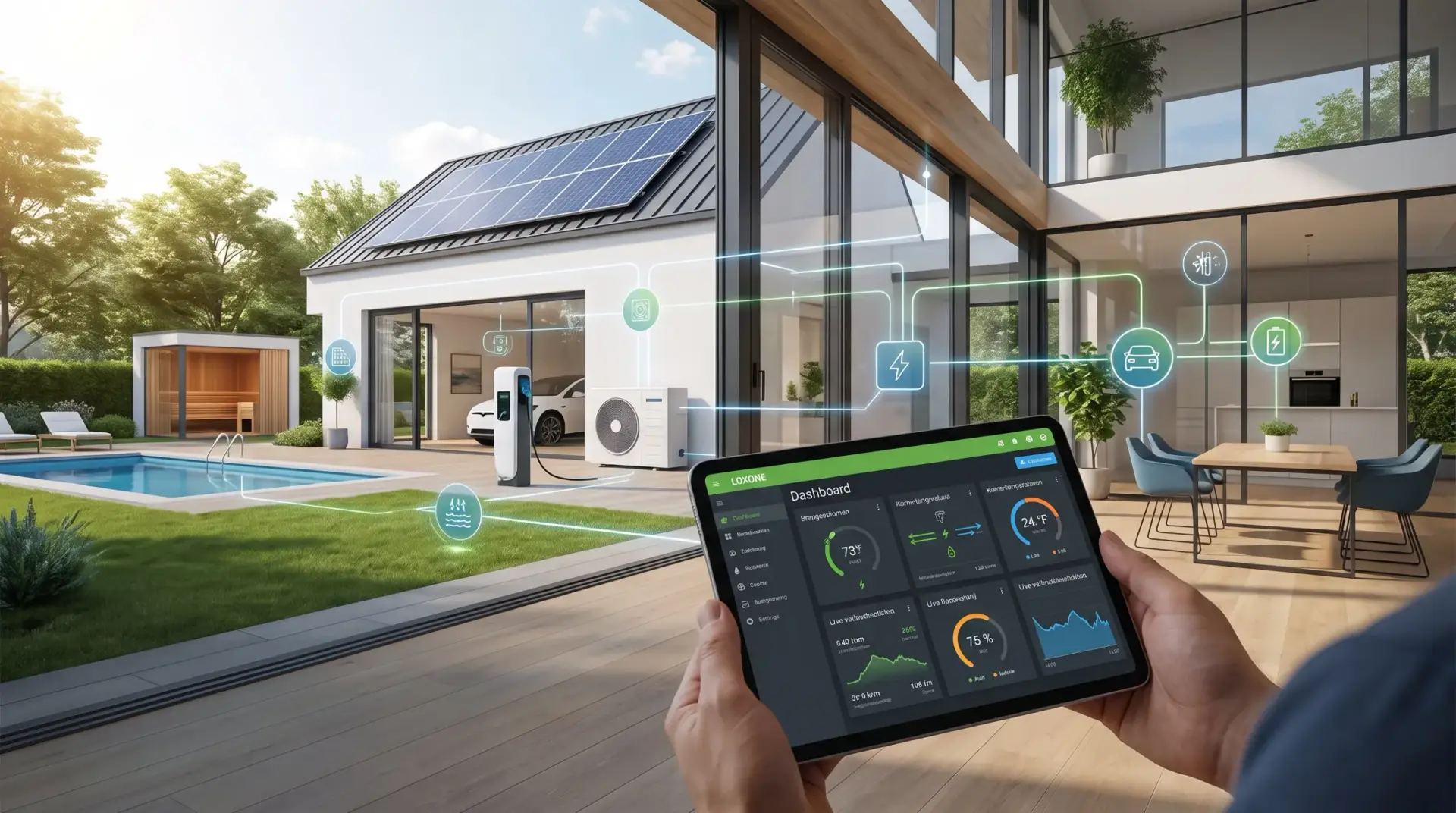 Woning met Loxone-sturing, bediend via een tablet