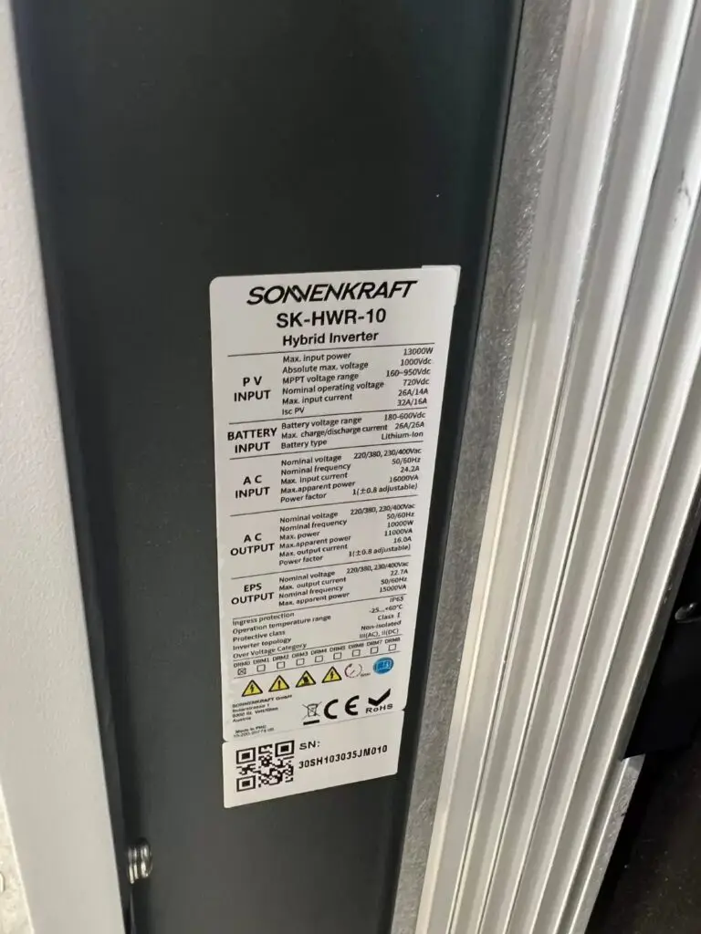 Typeplaatje van het Sonnenkraft-toestel, project Glas PV-panelen Sonnenkraft met slimme ngen-sturing