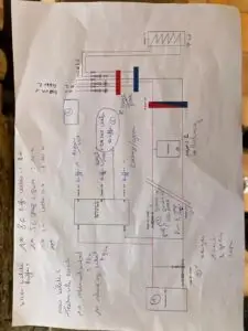 Handgetekend schema van de installatie, project Fröling houtketel 40 kW